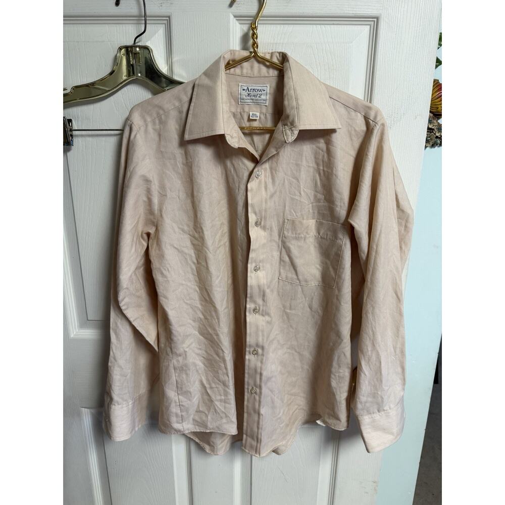 Vnt 60s 70s Arrow Shirt Mens 15.5 32/33 Tan Peach Kent Dress Long Sleeve Thin
